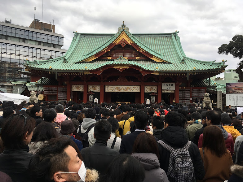 Line at a shrine on new years