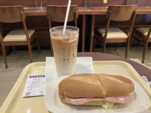 Doutor iced latte and Milano sandwich A